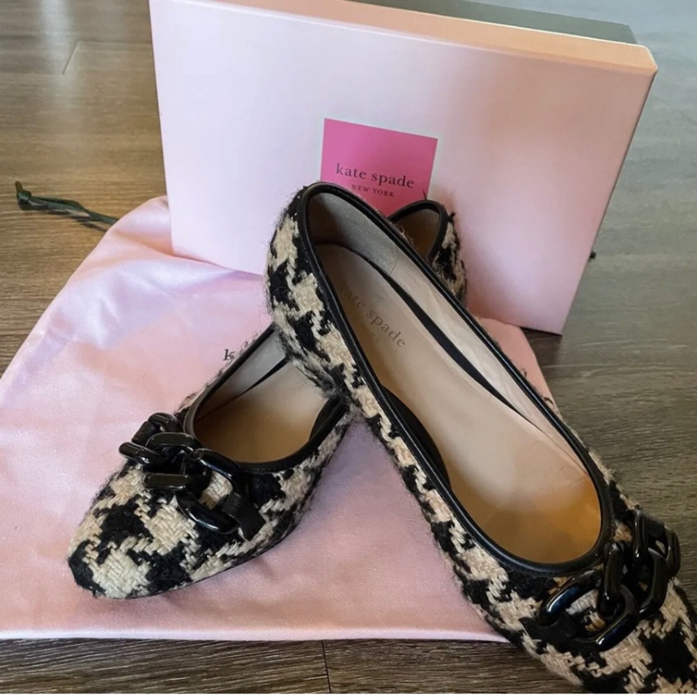 Kate Spade Kacey Tweed Tan/Black Heels. Size 8